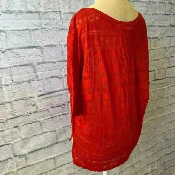 Old Navy Orange Oversized T Shirt with Burnout Aztec Tribal Print Size: Small - Picture 6 of 14